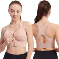 CZGUKE Zip-Front Shock-Resistant Sports Bra - Plus-Size Nylon
