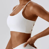 Cross-Back Spaghetti Strap Sports Bra - Padded U-Neck