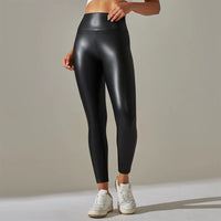 Oversized PU Leather High-Waist Women's Leggings - Colourful Yoga