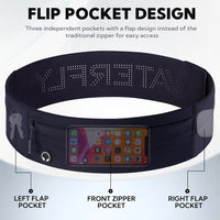 WATERFLY Running Belt Fanny Pack Slim Elastic Sport Workout Waistband For Men and Women Belt Marathon Jogger Waist Bag