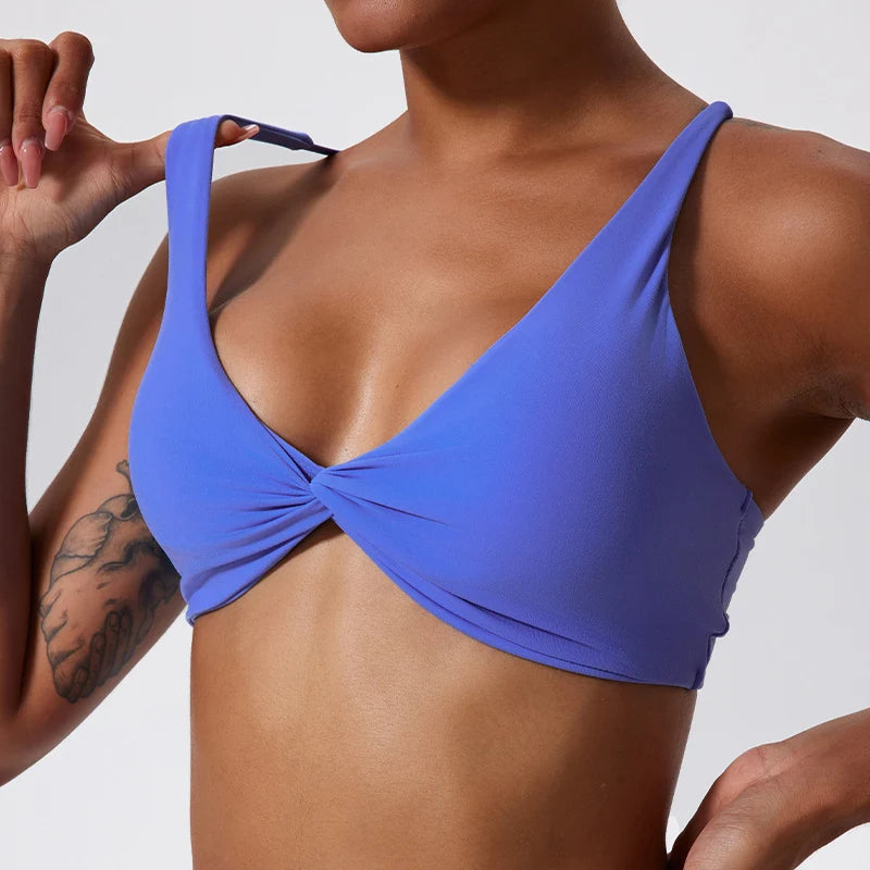 Hearuisavy Shockproof Push-Up Sports Bra - Pleated Quick-Dry