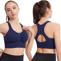 CZGUKE Zip-Front Shock-Resistant Sports Bra - Plus-Size Nylon