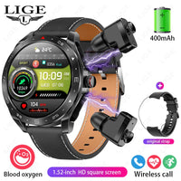 LIGE 2-in-1 AMOLED Smartwatch with Built-In Bluetooth Earbuds