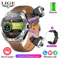 LIGE 2-in-1 AMOLED Smartwatch with Built-In Bluetooth Earbuds
