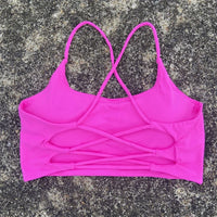 Cross-Back Spaghetti Strap Sports Bra - Padded U-Neck